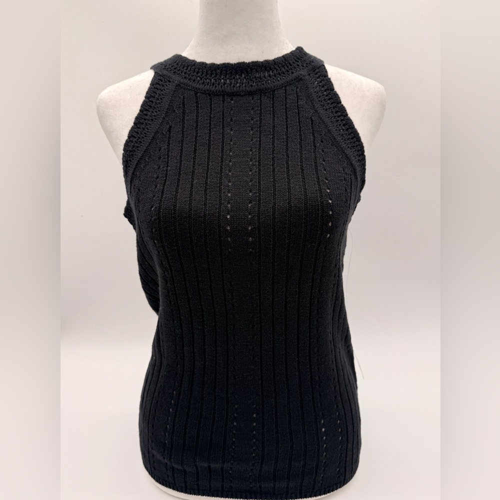 Lucky Brand Knit Halter Tank Top NWT Size L Black Coastal Summer Resort